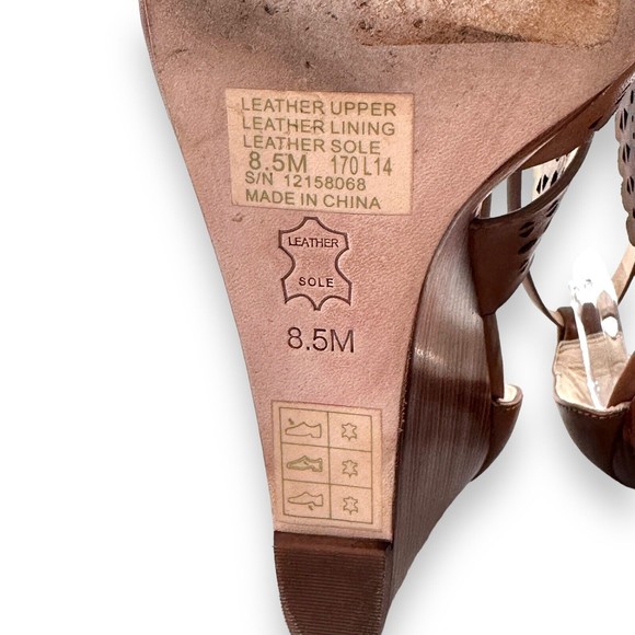 Tory Burch Dress Sandal 8.5 Shoe Brown Leather Gladiator Wedge Heel Perforated - Picture 8 of 9